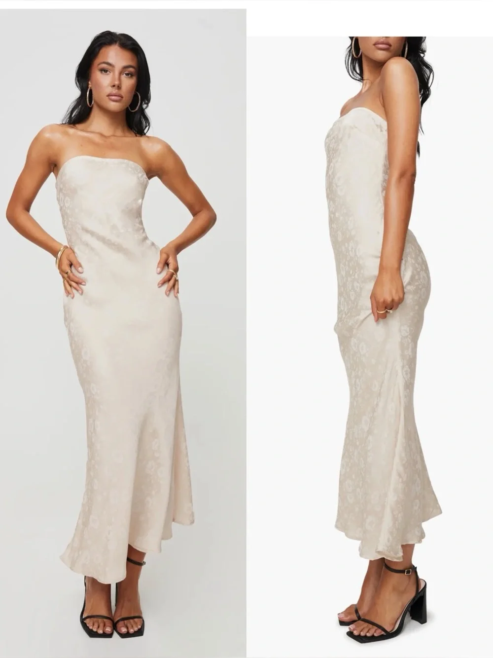 NWT Altar’d State Strapless Jacquard Dress White Floral , Large